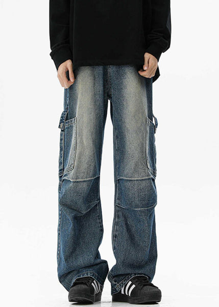 Waist Spring Men Blue Denim Design Pockets Pants Original High FashionChic