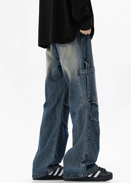 Waist Spring Men Blue Denim Design Pockets Pants Original High FashionChic