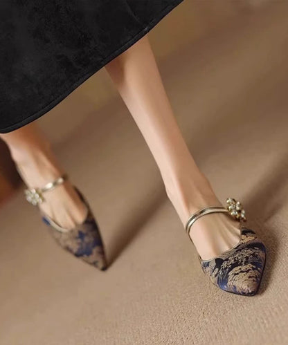 Toe Blue Slide Jacquard Pointed Sandals Zircon Splicing FashionChic