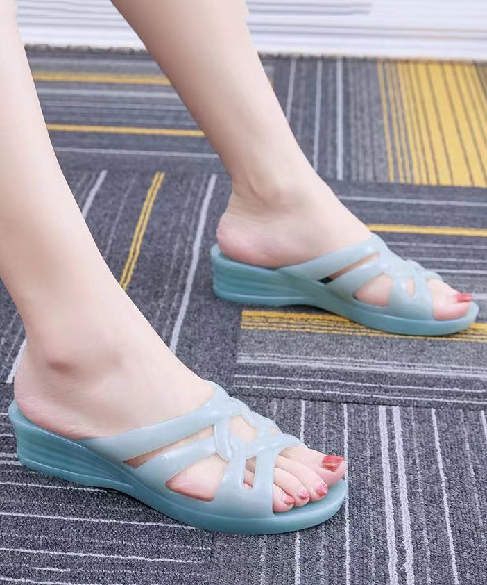 Blue Splicing Wedge Slide Sandals Hollow Out Peep Toe AG1026 shoe-CS240905