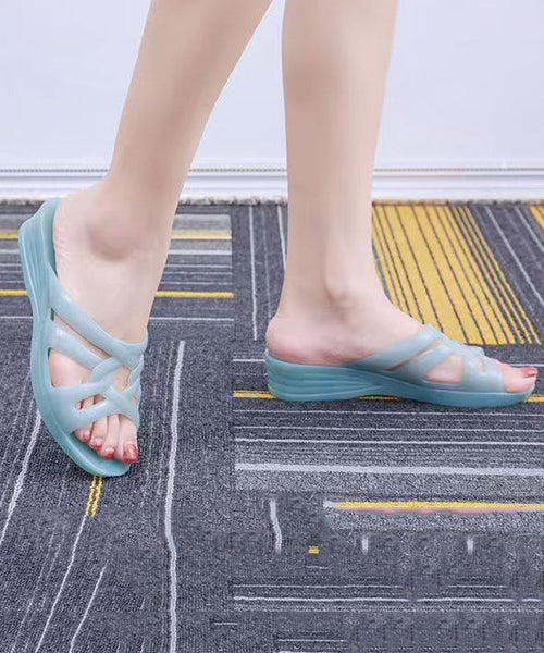 Blue Splicing Wedge Slide Sandals Hollow Out Peep Toe AG1026 shoe-CS240905