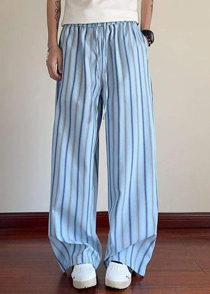 Men Elastic Up Pants Lace Striped Summer Waist Blue Cotton FashionChic