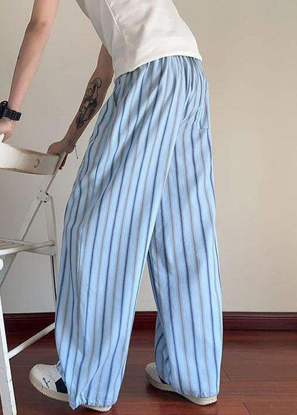 Men Elastic Up Pants Lace Striped Summer Waist Blue Cotton FashionChic