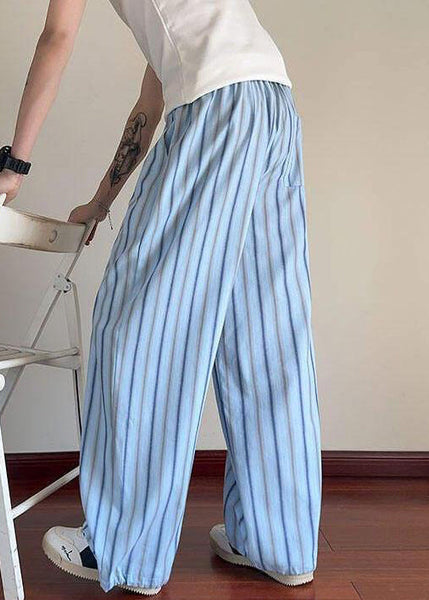 Men Elastic Up Pants Lace Striped Summer Waist Blue Cotton FashionChic