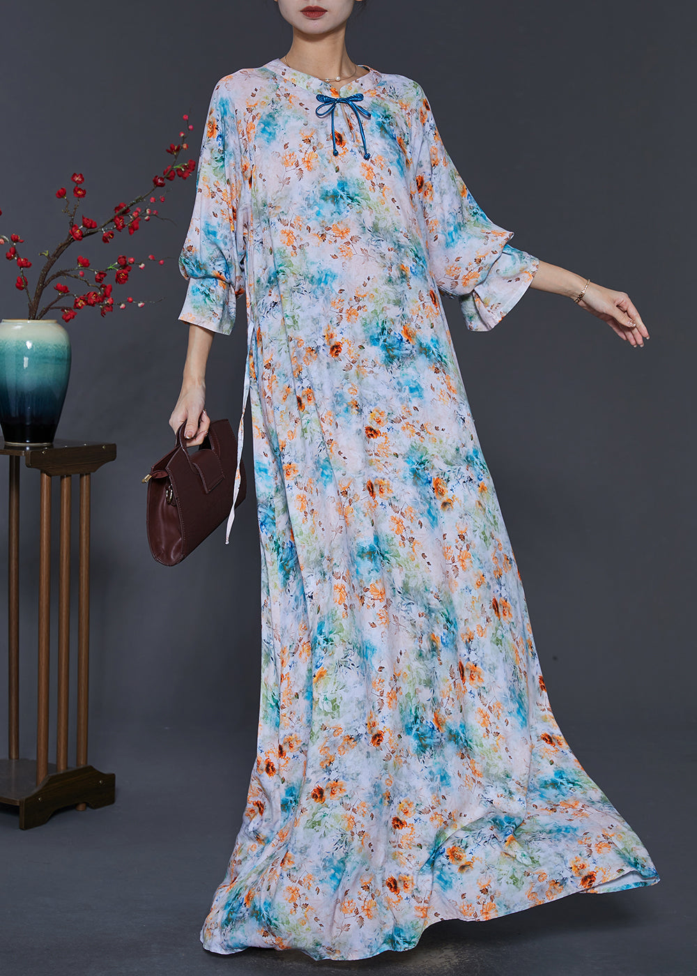 Blue Tie Dye Cotton Ankle Dress Tasseled Summer SD1049 Ada Fashion