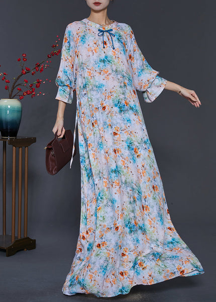 Blue Tie Dye Cotton Ankle Dress Tasseled Summer SD1049 Ada Fashion