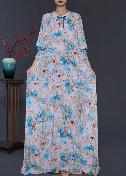 Blue Tie Dye Cotton Ankle Dress Tasseled Summer SD1049 Ada Fashion