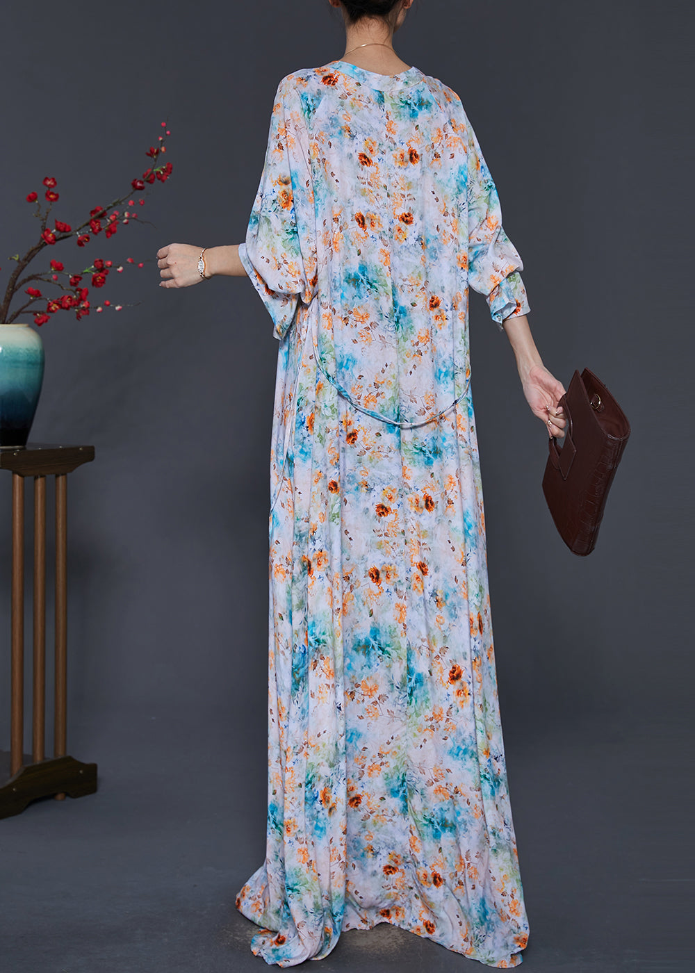 Blue Tie Dye Cotton Ankle Dress Tasseled Summer SD1049 Ada Fashion