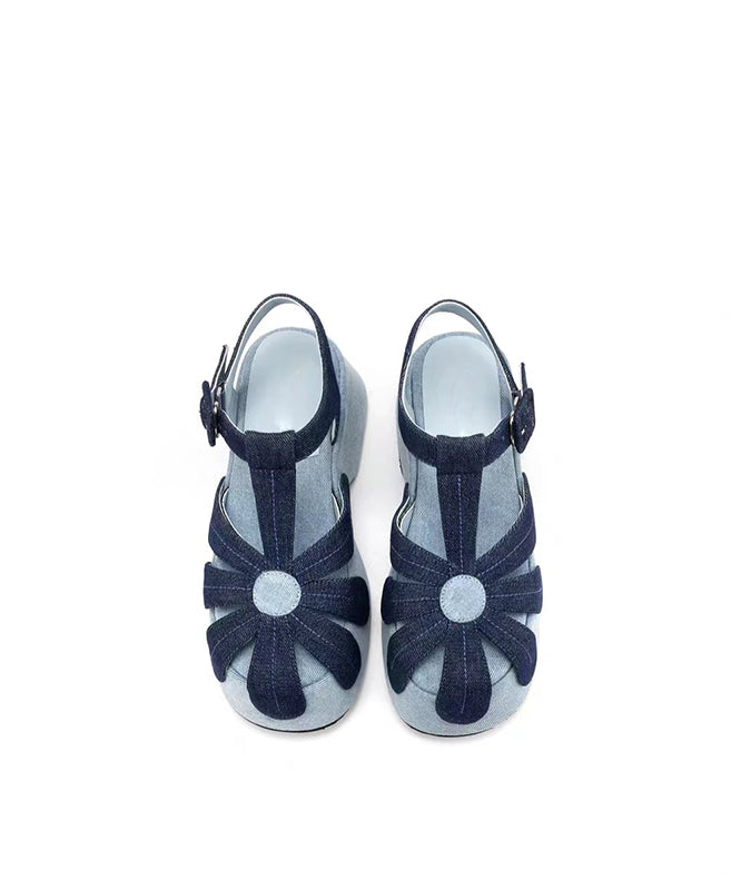 Sandals Fabric Wedge Denim Out Blue Splicing Hollow Fashion FashionChic