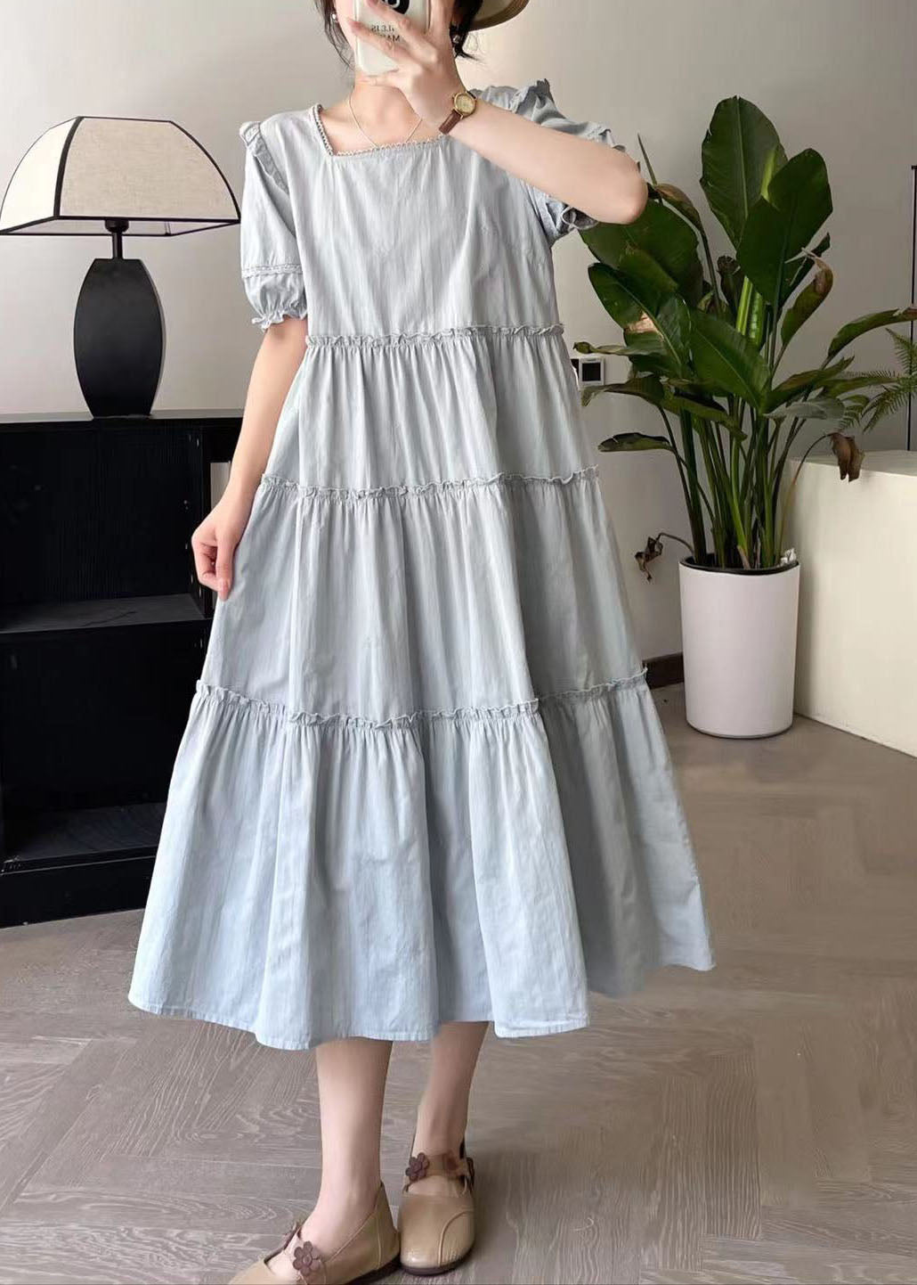 Blue Wrinkled Patchwork Vacation Maxi Dresses Summer BV028 MZF-SDL240702