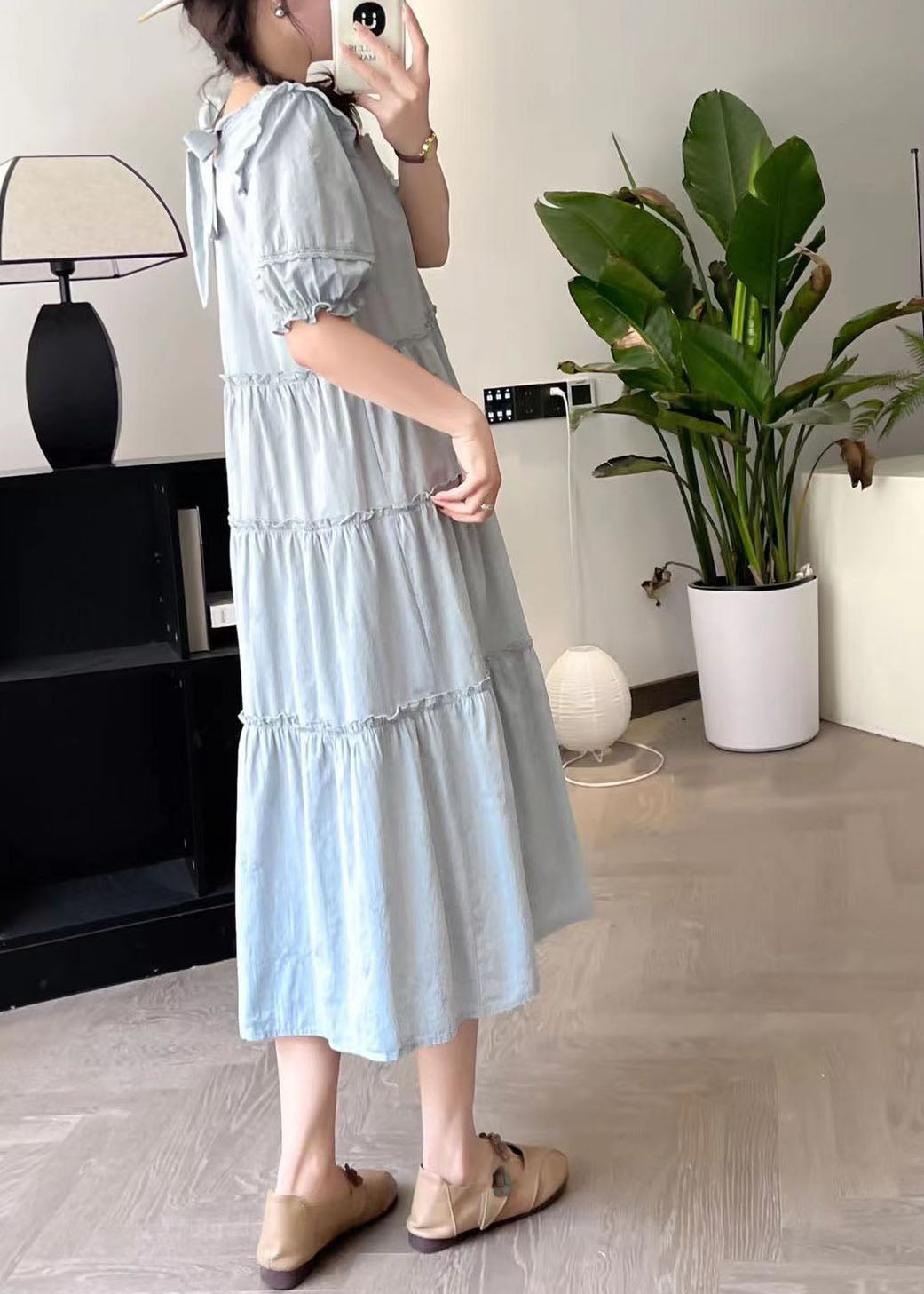 Blue Wrinkled Patchwork Vacation Maxi Dresses Summer BV028 MZF-SDL240702