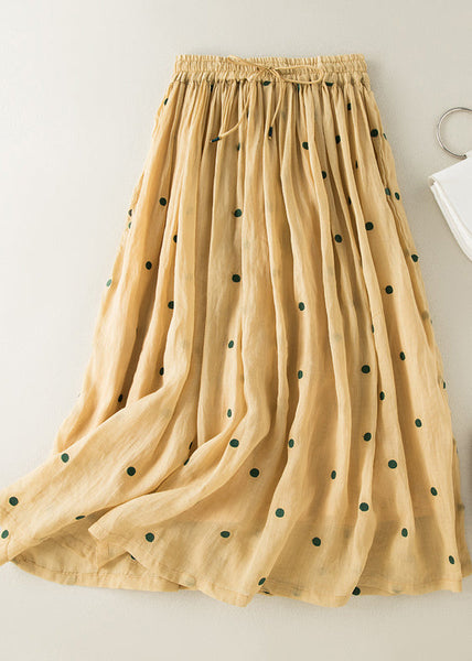 Bohemian Apricot Dot Drawstring Elastic Waist Wrinkled Cotton Skirt Summer AM1057 Genistyle Shop