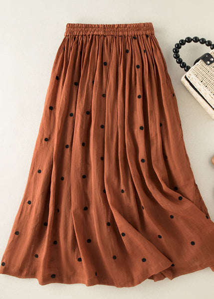 Bohemian Apricot Dot Drawstring Elastic Waist Wrinkled Cotton Skirt Summer AM1057 Genistyle Shop