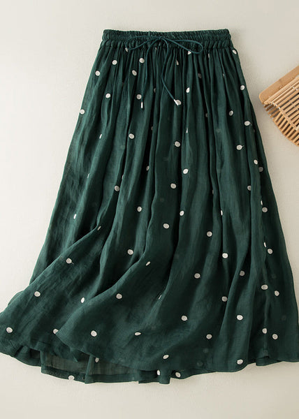 Bohemian Apricot Dot Drawstring Elastic Waist Wrinkled Cotton Skirt Summer AM1057 Genistyle Shop