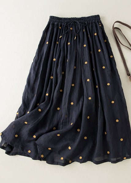 Bohemian Apricot Dot Drawstring Elastic Waist Wrinkled Cotton Skirt Summer AM1057 Genistyle Shop