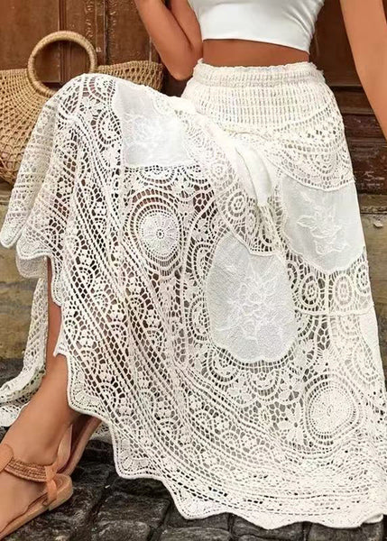 Out Hollow Bohemian A Apricot Skirts Lace Summer Line FashionChic