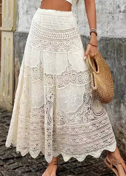 Out Hollow Bohemian A Apricot Skirts Lace Summer Line FashionChic
