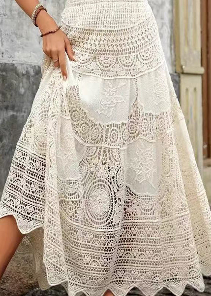 Out Hollow Bohemian A Apricot Skirts Lace Summer Line FashionChic