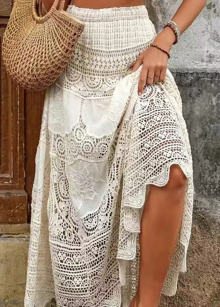 Out Hollow Bohemian A Apricot Skirts Lace Summer Line FashionChic
