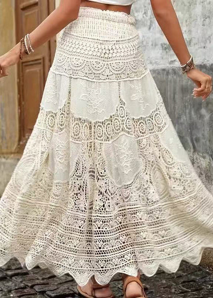 Out Hollow Bohemian A Apricot Skirts Lace Summer Line FashionChic