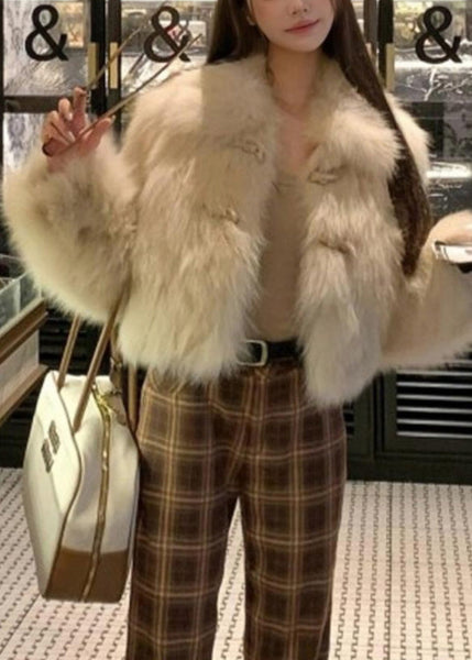 Bohemian Apricot Patchwork Button Mink Hair Coat Winter TY018