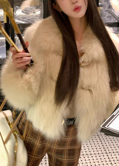 Bohemian Apricot Patchwork Button Mink Hair Coat Winter TY018