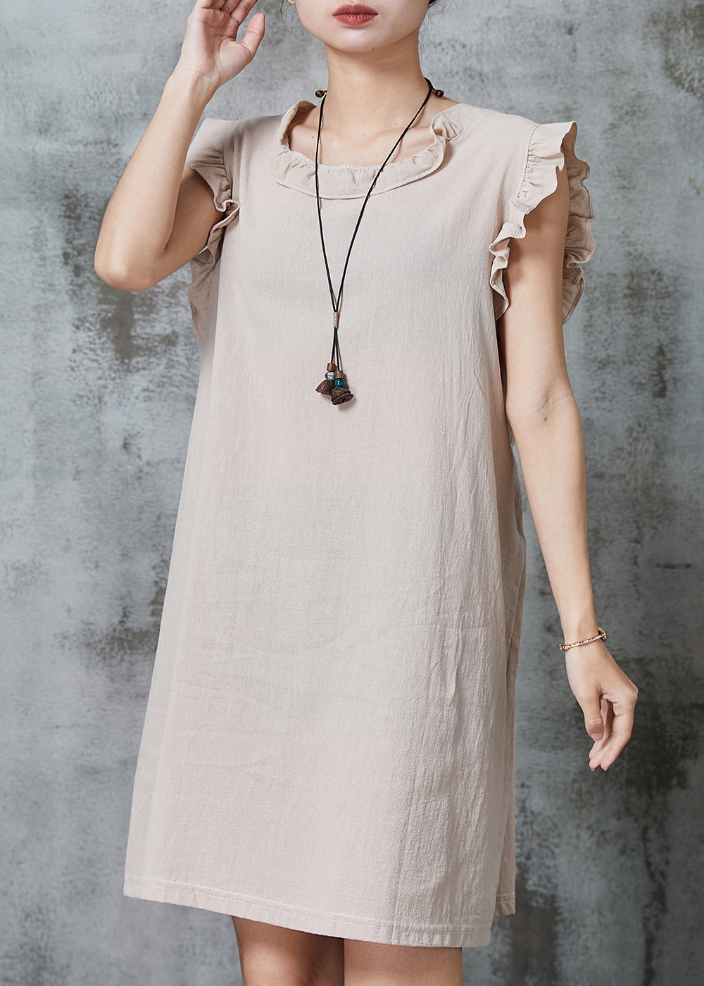 Bohemian Apricot Tie Waist Cotton Mini Dress Summer AL1010 Genistyle Shop