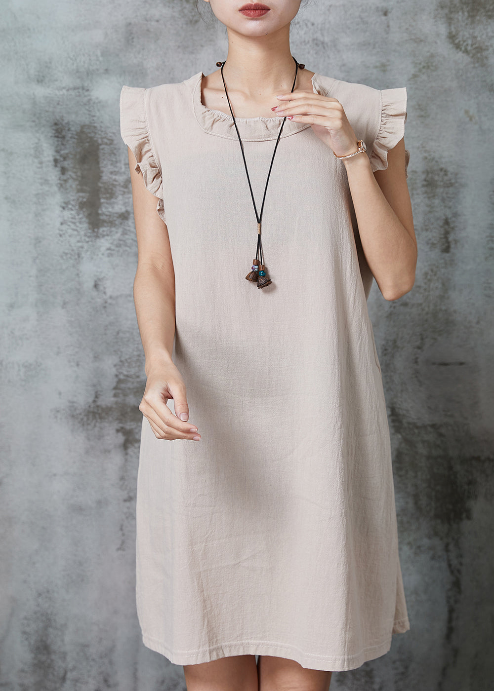 Bohemian Apricot Tie Waist Cotton Mini Dress Summer AL1010 Genistyle Shop