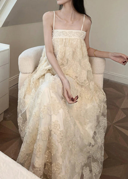 Dresses Beige Long Tulle Bohemian Patchwork Embroidered FashionChic