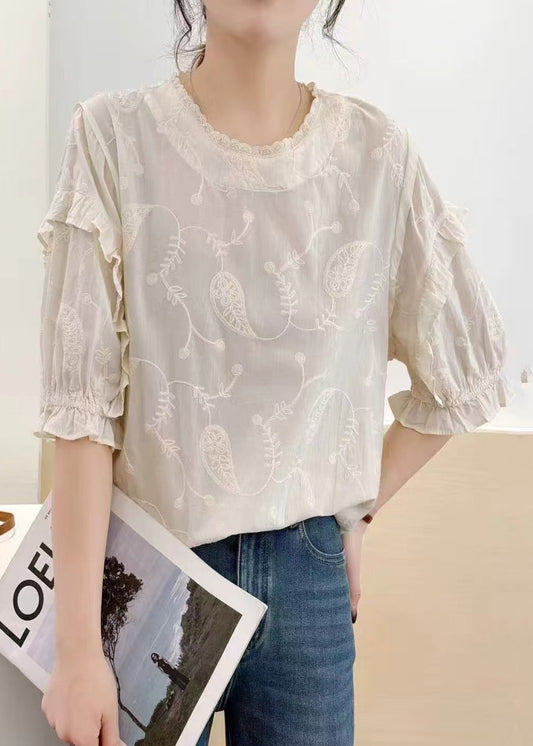 Beige Bohemian Tanks Embroideried Summer Cotton FashionChic