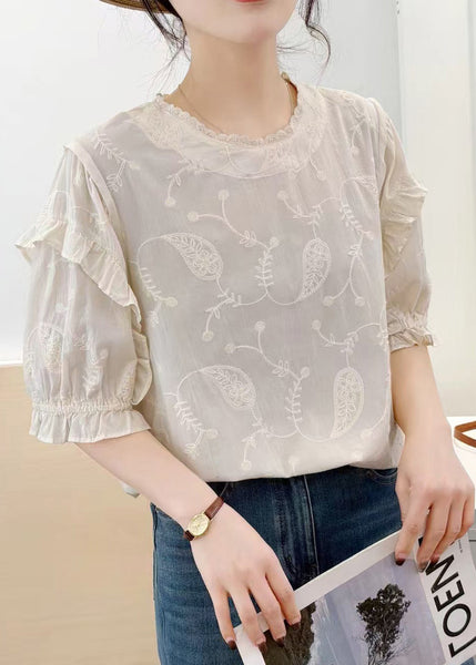 Beige Bohemian Tanks Embroideried Summer Cotton FashionChic