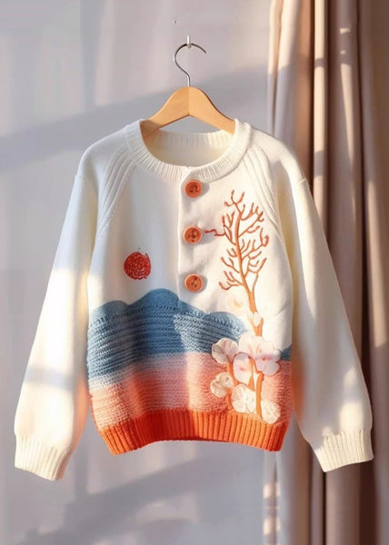 Bohemian Beige Print Button Knit Sweaters Fall QG009 OM-SW241015