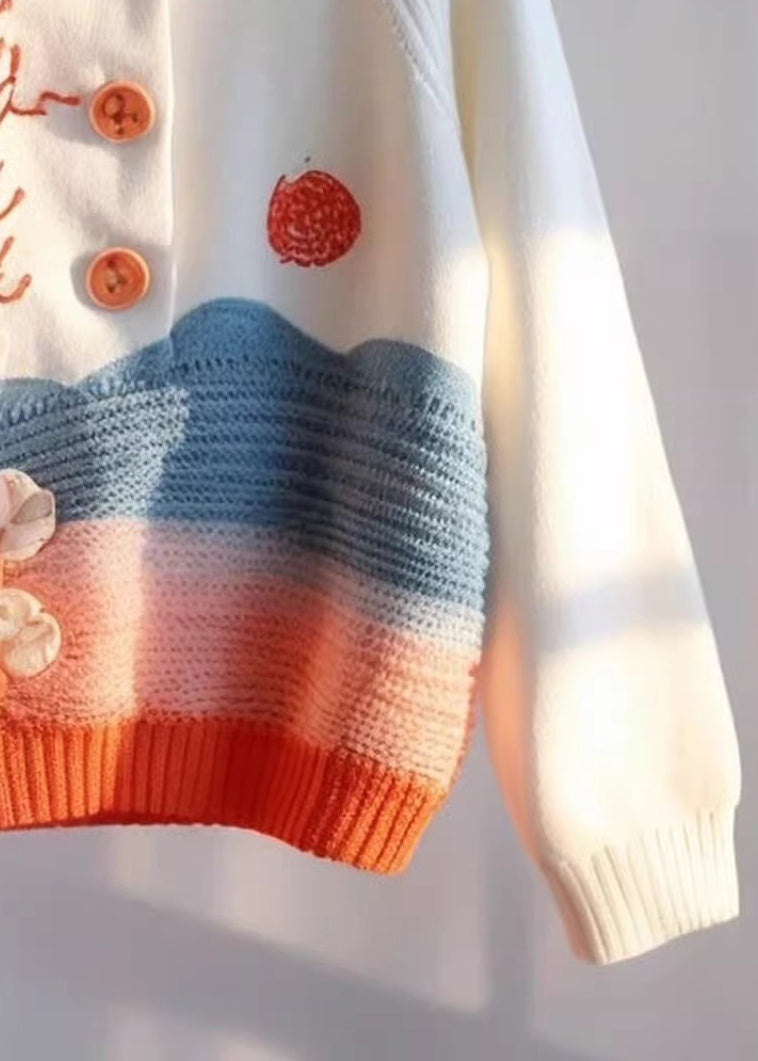 Bohemian Beige Print Button Knit Sweaters Fall QG009 OM-SW241015