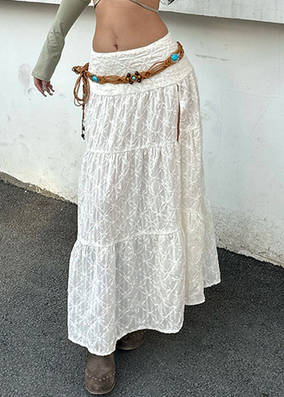 Side Bohemian Waist Open Beige Summer Skirts Cotton High FashionChic