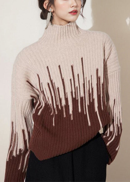 Bohemian Beige Turtleneck Thick Knit Sweater Winter WX004 ABC