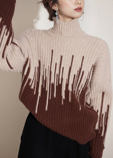 Bohemian Beige Turtleneck Thick Knit Sweater Winter WX004 ABC