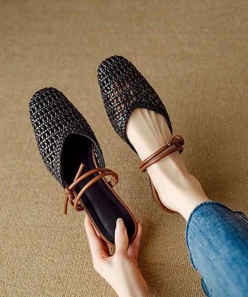 Sandals Hollow Beige Breathable Bohemian Woven Out Slide FashionChic