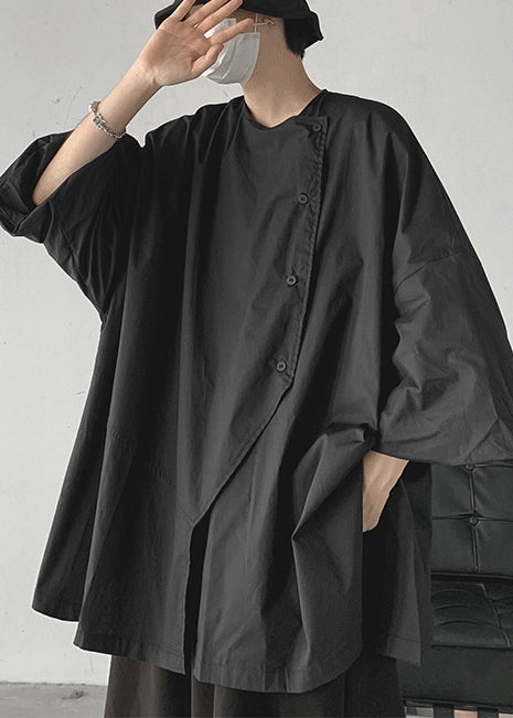 Bohemian Black Asymmetrical Oversized Cotton Shirts Spring TZ011