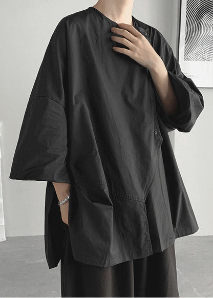 Bohemian Black Asymmetrical Oversized Cotton Shirts Spring TZ011