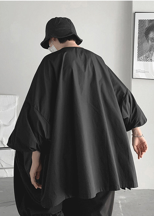 Bohemian Black Asymmetrical Oversized Cotton Shirts Spring TZ011