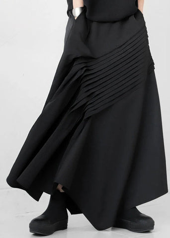 Wrinkled Asymmetrical Fall Black Cotton Bohemian Skirt FashionChic