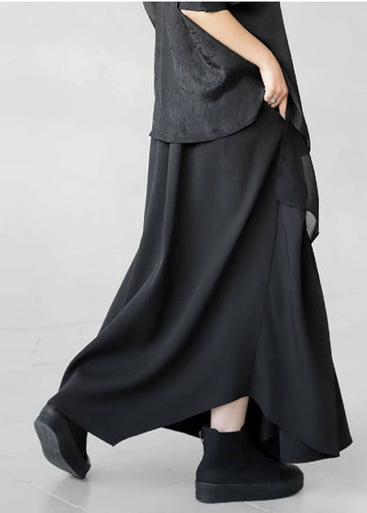 Wrinkled Asymmetrical Fall Black Cotton Bohemian Skirt FashionChic