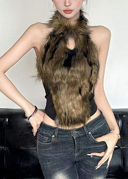 Out Black Hollow Bohemian Tanks Fluffy Sleeveless Patchwork FashionChic