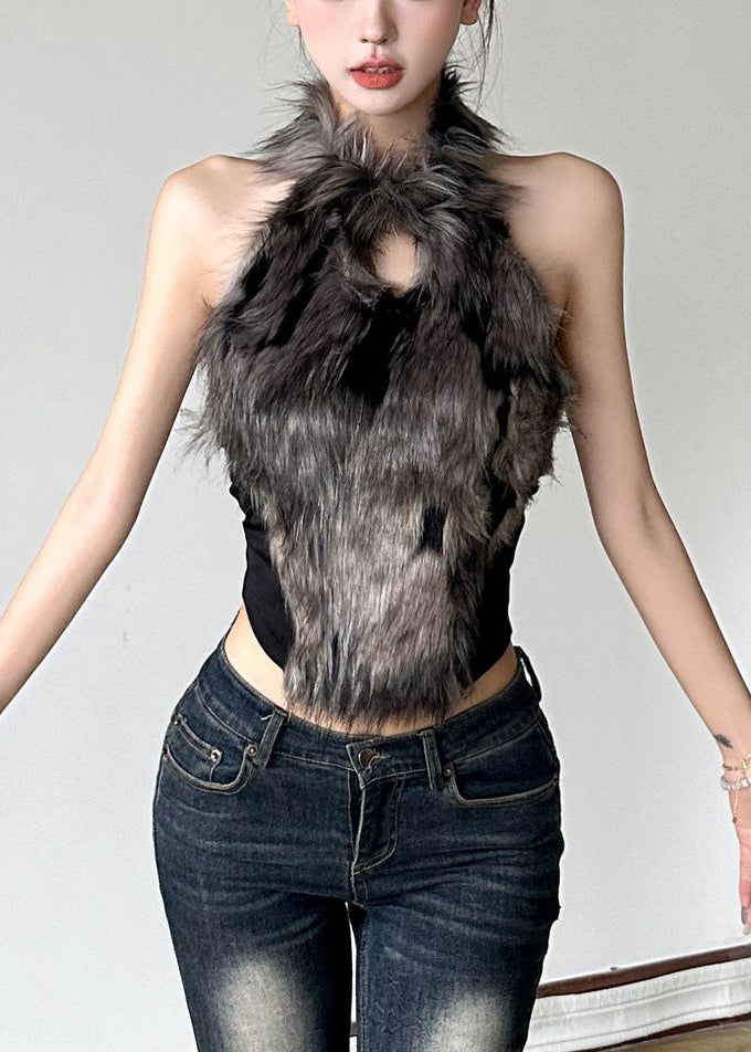 Out Black Hollow Bohemian Tanks Fluffy Sleeveless Patchwork FashionChic