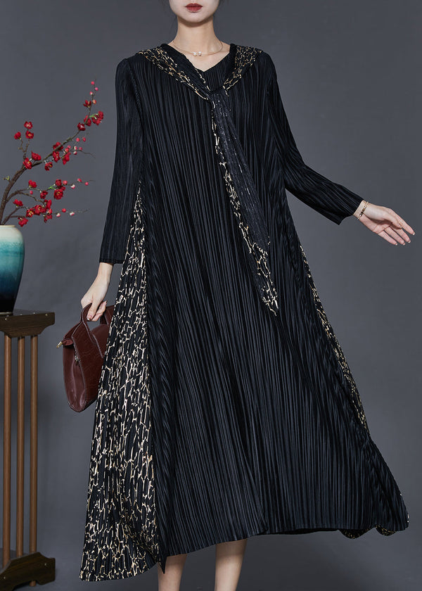 Bohemian Black Hooded Patchwork Wrinkled Maxi Dresses Spring SD1065 Ada Fashion
