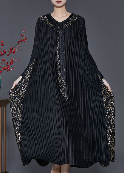 Bohemian Black Hooded Patchwork Wrinkled Maxi Dresses Spring SD1065 Ada Fashion