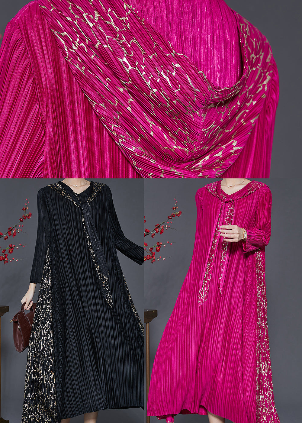 Bohemian Black Hooded Patchwork Wrinkled Maxi Dresses Spring SD1065 Ada Fashion