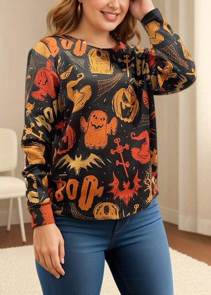 Bohemian Black O Neck Print Cozy Knit Sweaters Fall AE1008 OM-HW240901