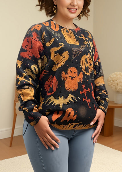 Bohemian Black O Neck Print Cozy Knit Sweaters Fall AE1008 OM-HW240901