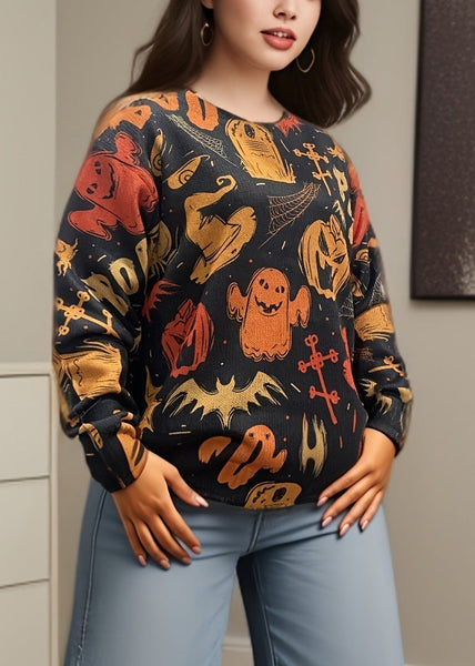 Bohemian Black O Neck Print Cozy Knit Sweaters Fall AE1008 OM-HW240901